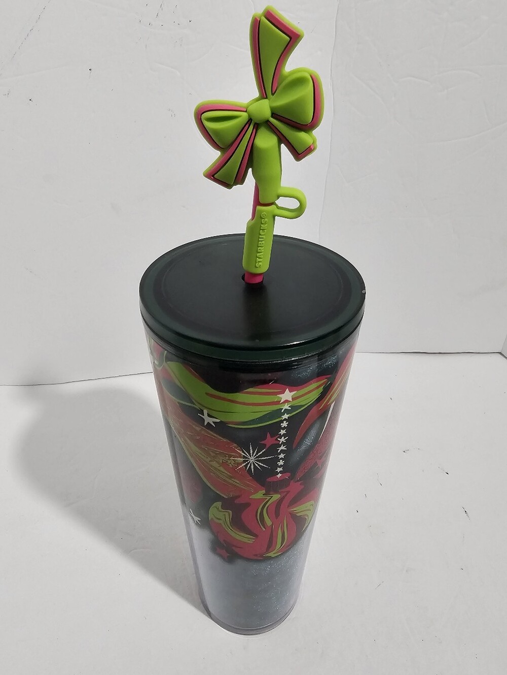 Starbucks Christmas Holiday 2023 Wrapping Bow Silicone Straw Topper 24Oz Tumbler